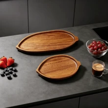 Creative Leaf-Shaped Acacia Wood Tray - Dessert Tray, Dessert Serving Platter, Snack Tray, Dining Plate, Dish, Suitable For Wedding Birthday Dessert Table Decoration, Kitchen Dining Table Daily Use, Home Decor, Kitchen Supplies - View 9