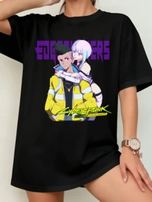 Black Unisex T-Shirt With David & Lucy Hug - Cyberpunk Edgerunners Fan Shirt - 黑色 - 查看 1