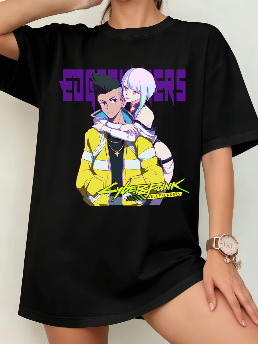 Black Unisex T-Shirt With David & Lucy Hug - Cyberpunk Edgerunners Fan Shirt - 黑色 - 查看 1