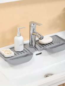 1pc Silicone Faucet Drip Tray, Kitchen Bathroom Splash Guard Sink Mat, Drainage Mat, Leak-Proof Pad - Multicolor - View 5