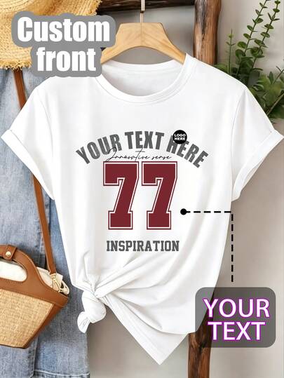 Personalized Custom Women's Summer Loose Short Sleeve T-Shirt, Customize Your Text, Copy, Logo, Favorite Pattern, Summer Short Sleeve Outfit White