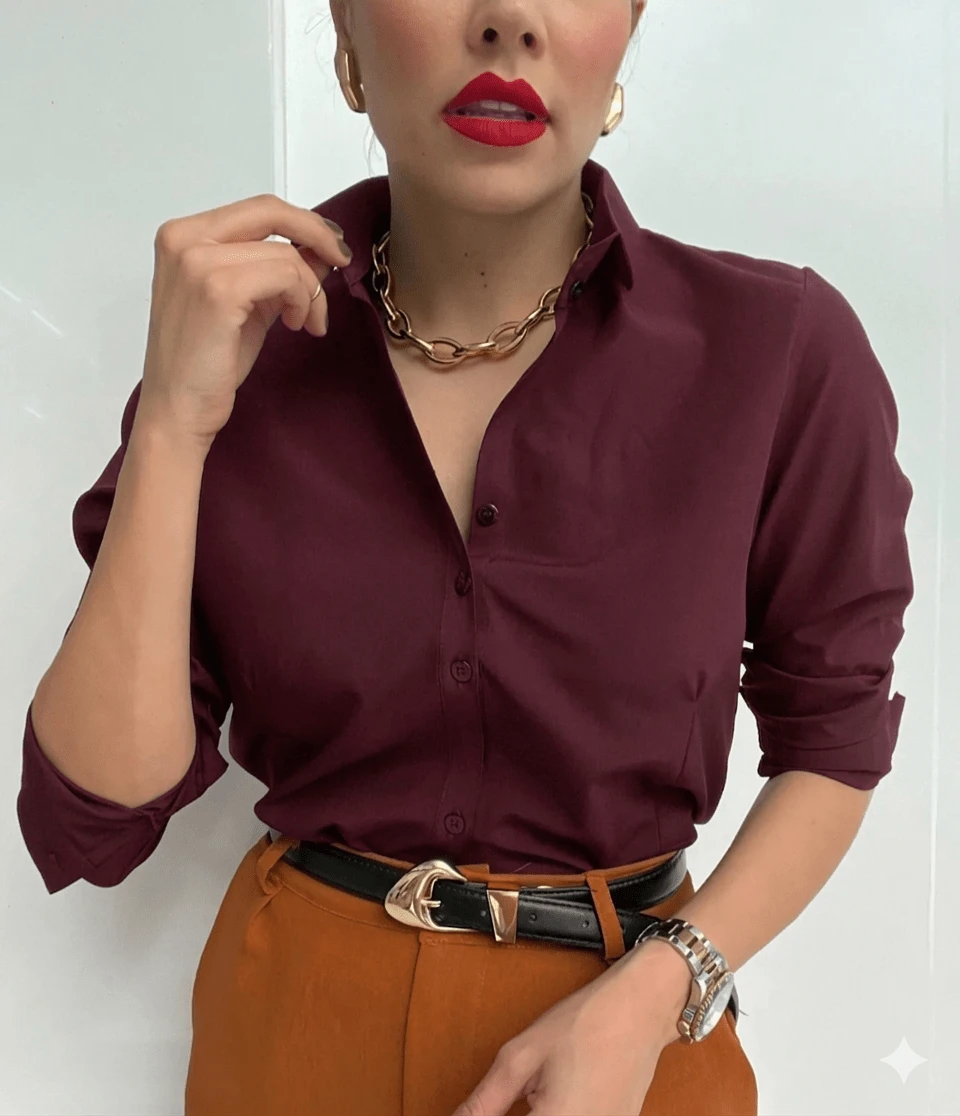 Women's Dress Shirt - WINE ONE COLOR - View 1