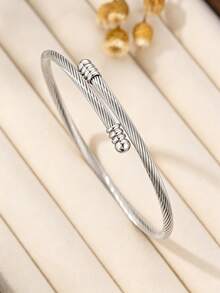 3 buah Gelang Wanita Minimalis Premium Stainless Steel Model Kepang Terpilin Serbaguna - Perak - View 6