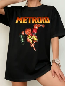 Unisex Metroid Samus Aran Action Pose T-Shirt, Retro Gaming Fanart - Black - View 6