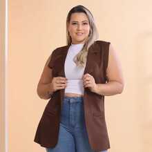 Max Women's Plus Size Laser Cut Neoprene Fabric Vest - 巧克力棕 - 查看 1