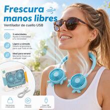 Rechargeable USB Neck Fan, Cute Sheep Design, Long Battery Life For Outdoor Use - Blue - View 1