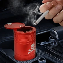 1pc Car Ashtray With Lid, Portable Odor-Proof Flame Resistant Ashtray With Skull Design, Fits Car Cup Holders, Multi-Use For Car, Home & Office, Creative Car Accessory - Car Ashtray - View 3