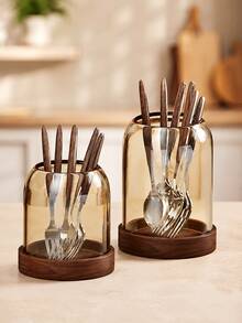 Exquisite Affordable Luxury Amber Glass Chopstick Holder, Dust-Proof Design, Fashionable Kitchen Utensil Storage Container, Suitable For Knives, Forks, Spoons, Ideal For Home Kitchen, Dining Table And Restaurant - View 11