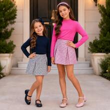 Girls' Teen Outfit Set, Sizes 4 To 16 Years | Ribbed Blouse + Tweed Skirt Shorts | Clothing For Teenage Girls - 果仁糖 - 查看 4