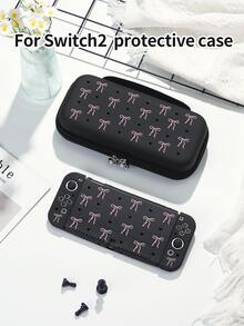 1 pieza Funda protectora y bolsa de almacenamiento con patrón de lazo lineal negro & corazón, compatible con Switch 2 (2025)/Switch OLED/Switch NS/Lite, accesorio de juego protector para la nueva Switch 2ª generación, versión con batería extendida, accesorio protector para consola de juegos, el mejor regalo para jugadores de SWITCH - Multicolor - Ver 1