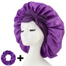 2pcs/Set "Spacious Space" Luxurious Satin Bonnet With Satin Scrunchies Soft Silky Sleeping Hair Bonnet Night Cap Hair Care Hat With Tie Band Bonnets - Multicolor - View 12