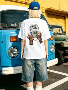 T-shirt d'été décontracté pour femmes, col rond doux, manches courtes, imprimé graphique Glorious Genius Ski Mask, convient pour le streetwear du printemps et de l'été. - Blanc - Voir 1