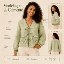 Women's Shirt/ Checkered/ Heart Detail / Front Tie.S2135 - màu xanh lá - Xem 6