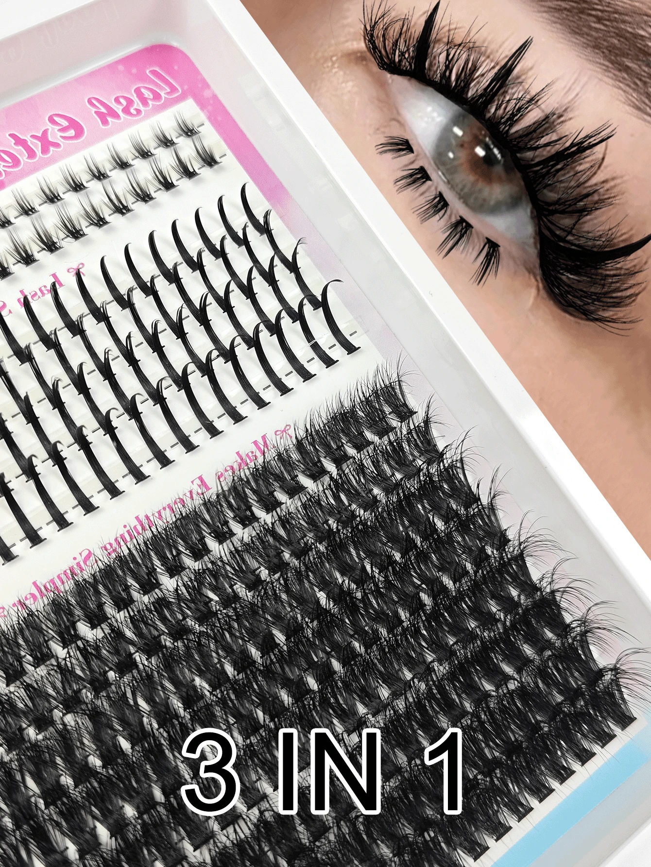 Hinarin 280PCS 3-In-1 False Eyelash Clusters 80D Lashes Fairy Hair Lower Lashes Reusable Thick Fake Eyelash Clusters Single Strand False Lashes Pointed Tip Eyelash Cartoon Clusters Mink Lash Strips Densely Packed False Eyelashes