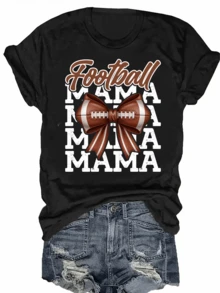 Graphic Print Soccer Jersey For Mom - Black - View 1