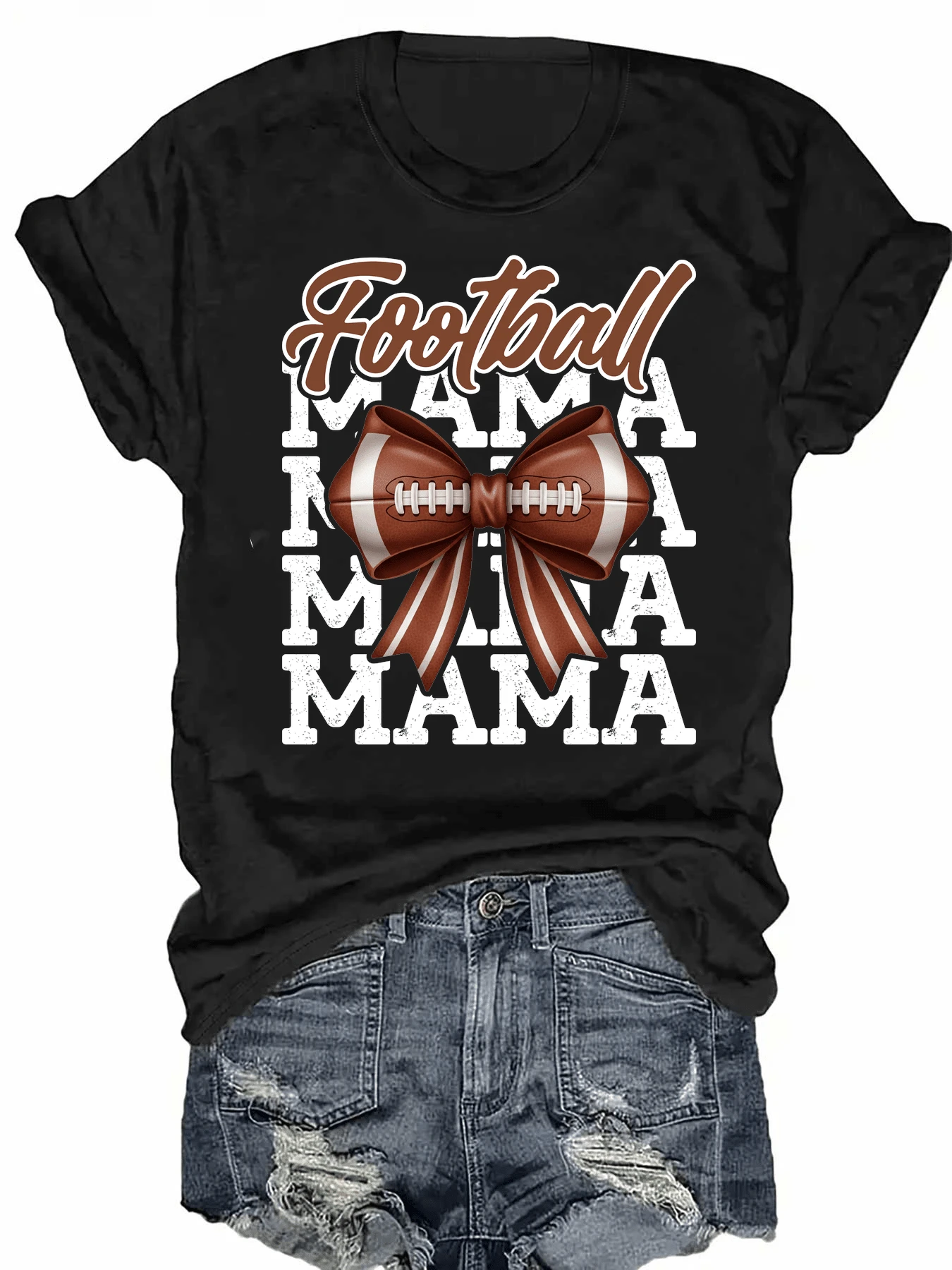 Graphic Print Soccer Jersey For Mom - Black - View 1