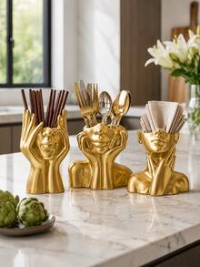 Luxury Gold Cutlery Stand, Artistic Sculpture Design, Can Store Spoons, Forks And Other Kitchen Utensils, Modern Home Decor, Tabletop Accessory, Unique Housewarming Or Gift For Loved Ones - Multicolor - View 10
