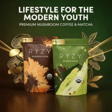 RYZY Organic Matcha & Mushroom Coffee 6-Mushroom Superblend With MCT For Mental Clarity, Focus, Energy, Immunity & Radiance | 60 Servings - Mushroom Matcha Combo - 查看 1