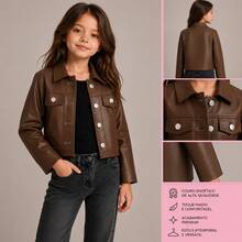 Girls' Modern Faux Leather Jacket, Sizes 2 To 10 Years - Rust Brown - View 2