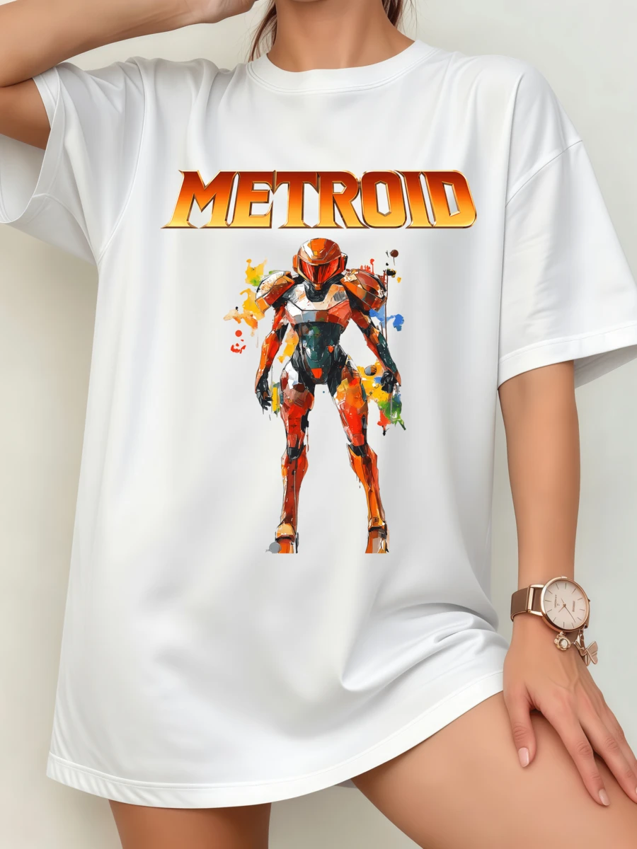 Unisex Metroid Samus Aran Watercolor Style T-Shirt, Modern Gaming Graphic - White - View 1