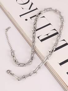 1 pièce Collier en acier inoxydable en forme de U pour femmes et hommes, collier chaîne épaisse simple plaqué or 18K, bijou de mode - collier - Voir 5