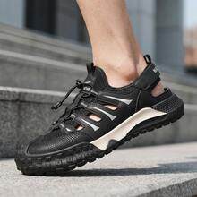 Sandalias para hombre deportivas de PU y malla transpirables, calzado tipo playa hombre cómodo y ligero con diseño de cordón ajustable - Negro - Ver 1