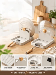 1pc Creative Cat Shaped Pot Lid Holder, Foldable Countertop Organizer. Space-Saving Stand For Pot Lids & Spatulas, Heat Resistant & Non-Slip. Easy-Clean Kitchen Accessory, Practical Storage Rack For Home Cooking And Daily Use. - Multicolor - View 3