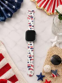 1條美國國旗煙火帽子款柔軟舒適矽膠錶帶，適用於Apple Watch 38mm 40mm 41mm 42mm 44mm 45mm 49mm，適用於Apple Watch Series Ultra/S11/S10/SE/8/7/6/5/4/3/2/1，愛國美國國旗圖案中性時尚智慧手錶配件錶帶，日/節日慶祝禮物 - 彩色 - 查看 3