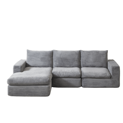 Boneless Corner Sofa With Chaise Longue, Modern Corduroy Sofa In An Elongated Shape, With Three Cushions, Ideal For The Living Room And Bedroom, No Assembly Required
