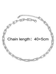 1 pièce Collier en acier inoxydable en forme de U pour femmes et hommes, collier chaîne épaisse simple plaqué or 18K, bijou de mode - collier - Voir 3