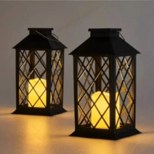 1 قطعة فانوس شمسي مع شمعة زخرفية وتأثير لهب LED، ضوء LED معلق زخرفي شمسي مقاوم للماء للاستخدام الخارجي - فانوس القصر الشمسي - مشاهدة 1