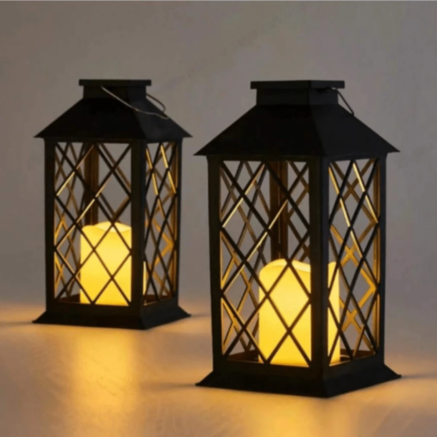 1 قطعة فانوس شمسي مع شمعة زخرفية وتأثير لهب LED، ضوء LED معلق زخرفي شمسي مقاوم للماء للاستخدام الخارجي - فانوس القصر الشمسي - مشاهدة 1
