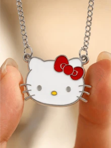 Miniso Hello Kitty 吊墜項鍊 1件裝 銀色調 輕量舒適耐用 女款 日常休閒派對禮物 - 樣式1 - 查看 2