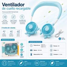 Rechargeable USB Neck Fan, Cute Sheep Design, Long Battery Life For Outdoor Use - Blue - View 5