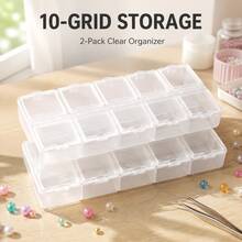 2 piezas Caja de almacenamiento transparente con 10 compartimentos y tapa independiente, caja de clasificación visible, organizador perfecto para cuentas DIY, accesorios de arte de uñas, puntas de uñas, strass, cuentas de semilla, caja de almacenamiento de artículos pequeños, caja de almacenamiento de accesorios - A - Ver 8