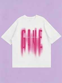 Women's T-Shirt With Letter Print, Fashionable, Versatile, Round Neck, Short Sleeves, Suitable For Everyday Wear. Graphic T-Shirt, Women's White Top, Pink Top, Casual For Summer. - White - View 1