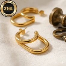 High-Quality Anti-Fade Stainless Steel Dangling Earrings,Hypoallergenic 316L Ear Post ,Elegant Charming Dangling Fashionable Designer Unique Shapes Jewelry Earrings For Daily Wear Festival Vacation Parties - Golden - View 7