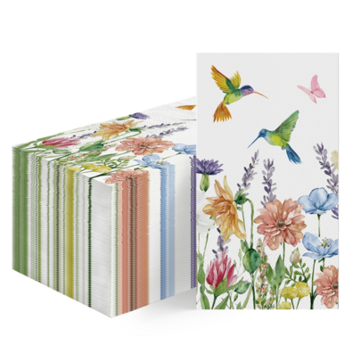 Watercolor Hummingbird & Floral 2-Ply Disposable Party Napkins, Wildflower & Bird Pattern Paper Beverage Napkins, Suitable For Wedding, Garden Party, Tea Break Party Supplies