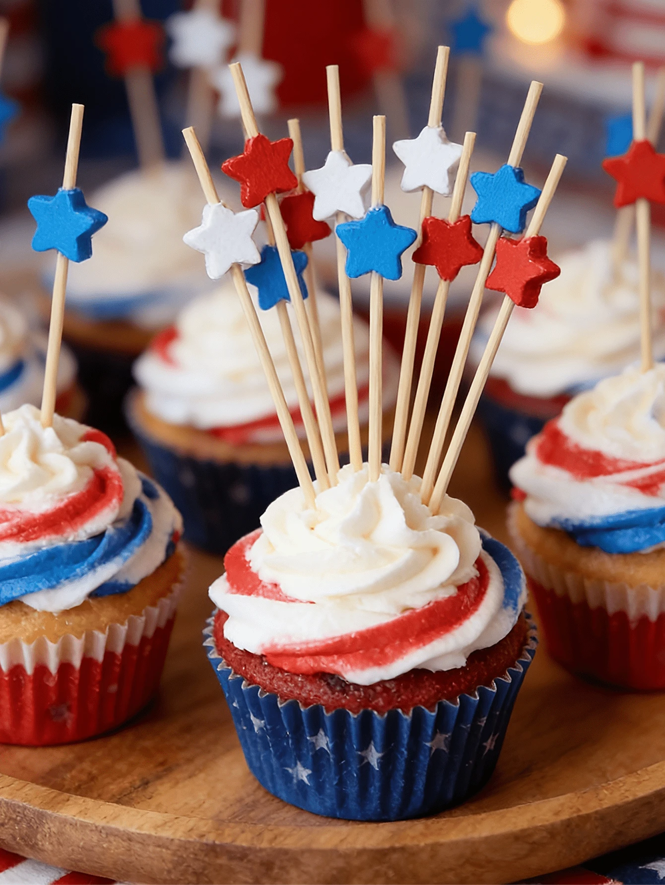 100pcs (12cm/4.72in) Cute Creative Red White Blue Star Fruit Picks, Hand Washable Food Toothpicks Suitable For Sandwiches, Ham, Appetizers, Weddings, Bridal Showers, Birthday Celebrations And Party Decorations - Multicolor - View 1