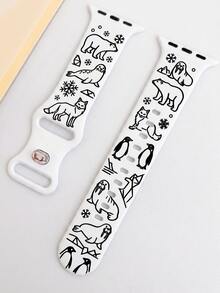 1pc Black & White Antarctic Creature Style Cute Fashion Soft Silicone Sports Watch Band For Apple Watch Women 38/40/41/42/44/45/49mm Compatible With Apple Watch Series Ultra/SE/8/7/6/5/4/3/2/1 Suitable For Various Outfits - White + Black - View 2