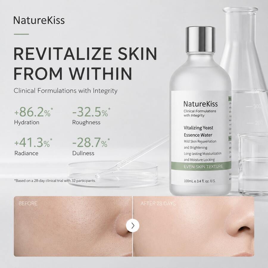 NatureKiss Activated Yeast Extract Essence Water, Hydrating & Moisturizing, Gentle Exfoliating, Brightening, 100ml Essence Toner - NatureKiss (Active Yeast Extract Water) - View 1