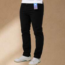 KIT 2 Men's Slim Fit Jeans Pants With Lycra And Elastane, Casual Fashion 2025, Men's Adult Denim Jeans, Gift For Fathers, Man - 褲子 1 條黑色純色 - 1 條藍色二手 - 查看 3
