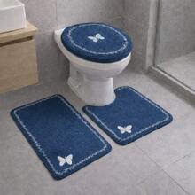 Bathroom Mat Set 3 Pieces Delicato Non-Slip Soft Plush Washable Various Colors - 藍色 - 查看 1