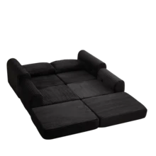 2-In-1 Corduroy Sofa Bed Cord-Zwei-In-Eins, With Two Pillows, Elegant Curved Armrests, Removable Footrest And Modular Arrangement. - 黑色 - 查看 4
