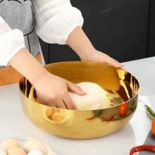 Stainless Steel Bowl With Luxurious Gold And Silver Luster, Perfect For Kneading Dough, Washing Vegetables, Preparing Salads, Serving Fruit And Cooking Soup, Ideal For Kitchen And Restaurant - View 3