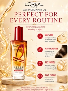 L’Oreal Paris L'Oreal Paris Extraordinary Oil 30/50/100ml，滋養與柔順，修復受損髮質，恢復頭髮光澤與柔軟，適合所有髮質 - 奇幻潤髮精油-適合燙染髮質 - 查看 11