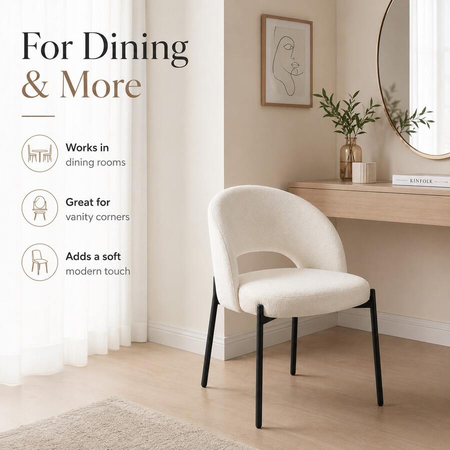 Curved Back Fabric Dining Chair, Padded Seat Metal Leg Dining Chair, Suitable For Dining Room/Kitchen/Coffee Nook, 3 Colors Available - White - View 1