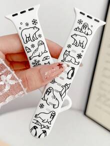 1pc Black & White Antarctic Creature Style Cute Fashion Soft Silicone Sports Watch Band For Apple Watch Women 38/40/41/42/44/45/49mm Compatible With Apple Watch Series Ultra/SE/8/7/6/5/4/3/2/1 Suitable For Various Outfits - White + Black - View 5