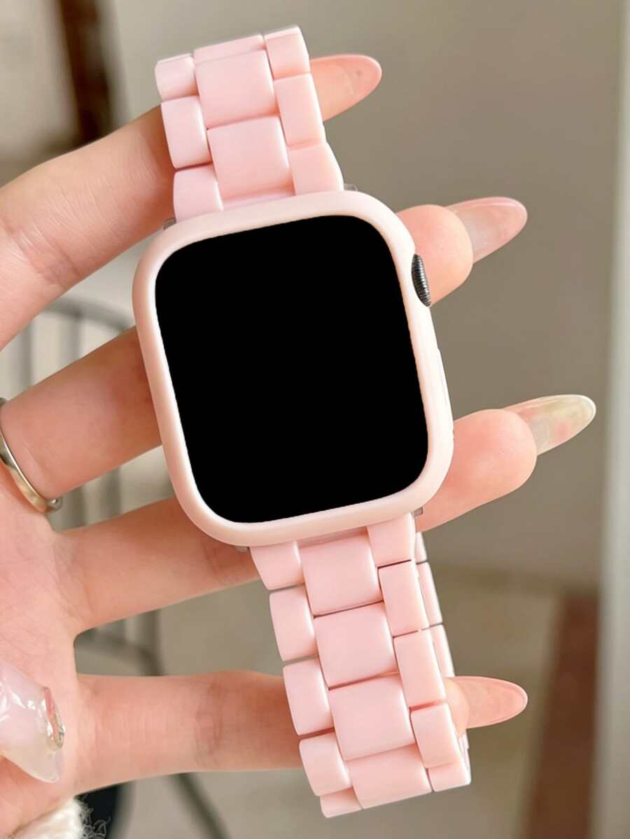 星光奶油軟矽膠保護殼 + 壓克力塑料錶帶 適用於 Apple 42mm 46mm 41mm 38mm 40mm 42mm 44mm 45mm 49mm Ultra 日韓女孩風 適用於 10 9 8 SE 7 6 5 4 3 簡約純色運動手環錶帶組