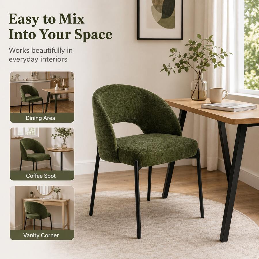 Curved Back Fabric Dining Chair, Padded Seat Metal Leg Dining Chair, Suitable For Dining Room/Kitchen/Coffee Nook, 3 Colors Available - Olive Green - View 1